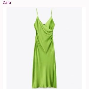 Green Zara satin wrap top dress